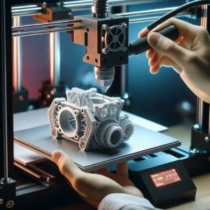 Imprimiendo prototipos de piezas en una impresora 3d futurista